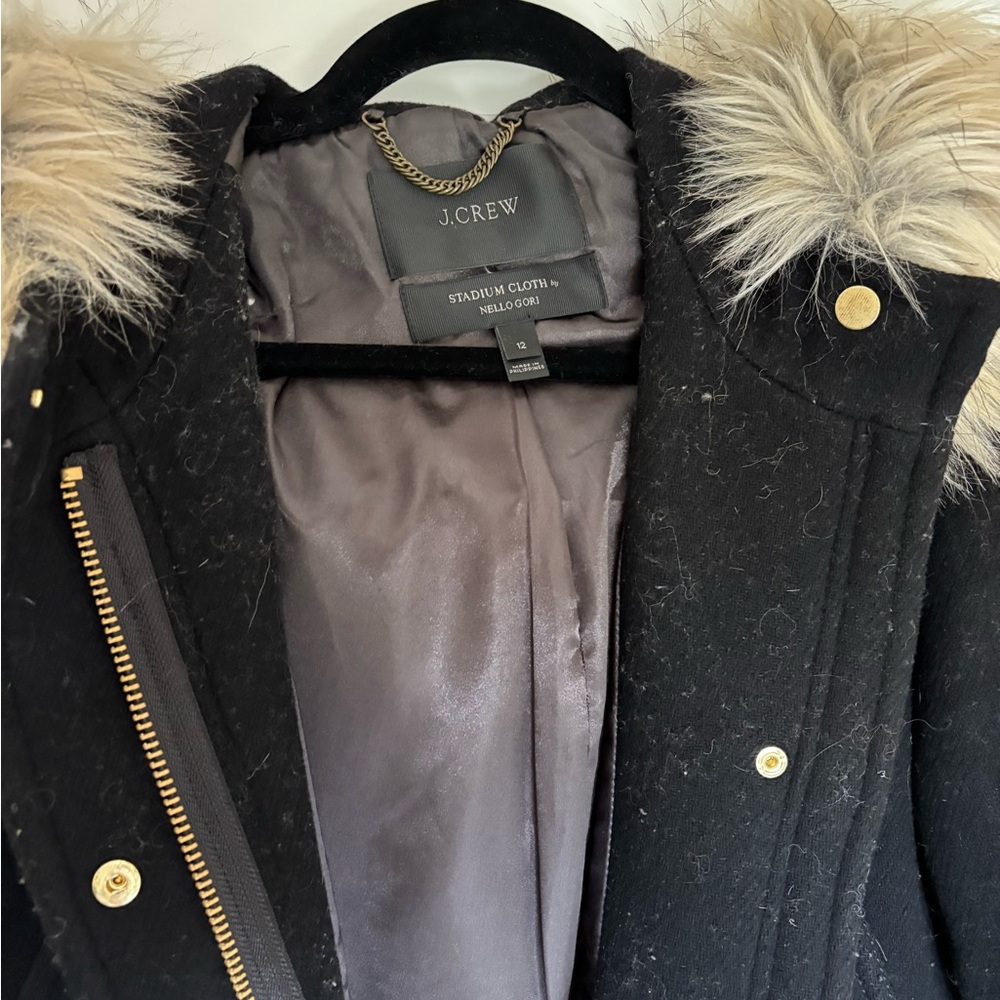J. Crew Black Chateau Parka Stadium Wool Coat 12 - Picture 3 of 6